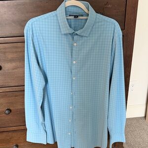 Mizzen+Main Light Blue Checkered Performance Dress Shirt-  Size L trim